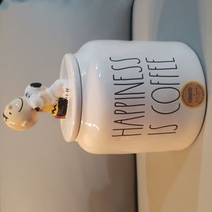 Rae Dunn Peanuts HAPPINESS IS COFFEE Charlie Brown Snoopy Canister Jar NWT